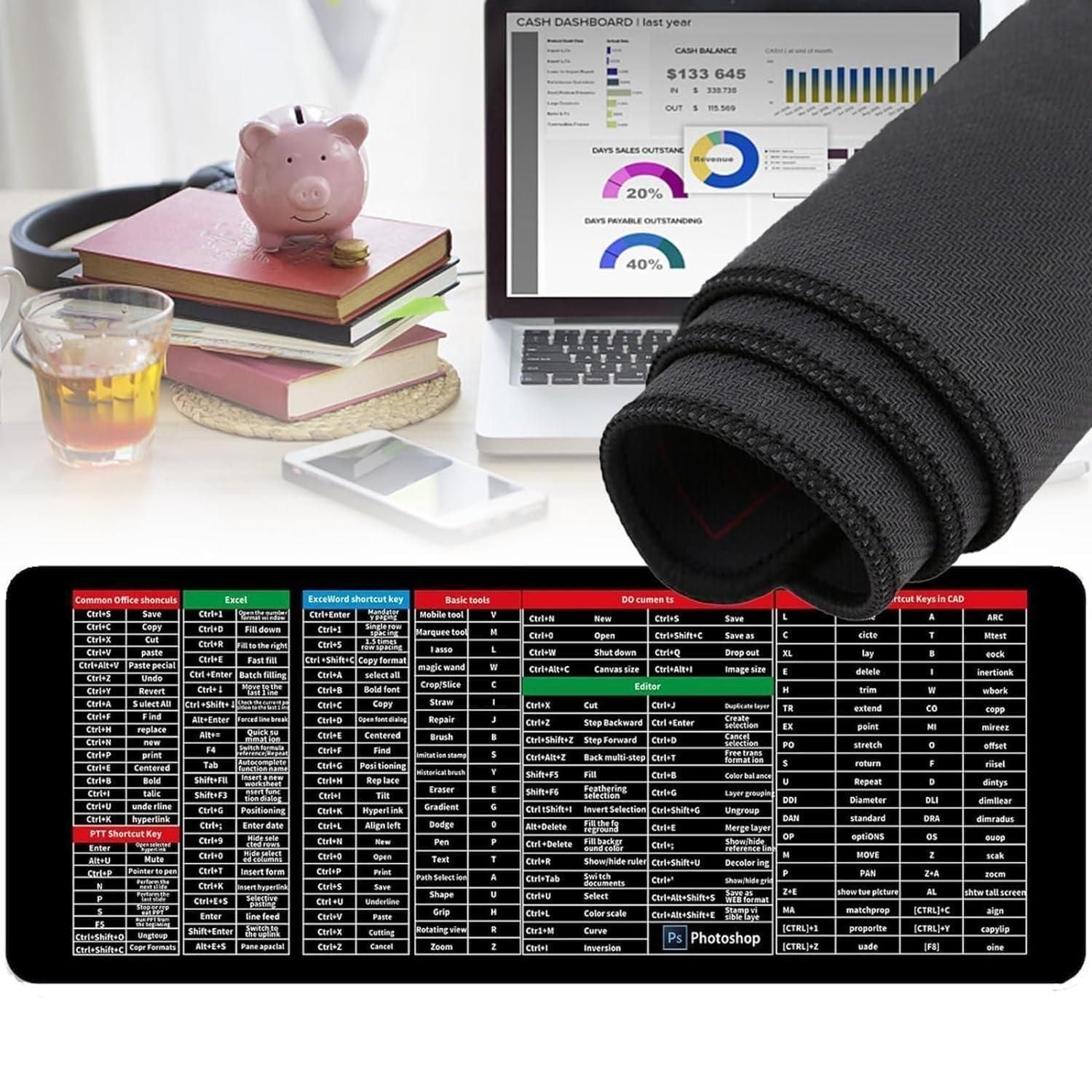 Extended Gaming Laptop Mouse Pad with Keyboard Shortcuts (Pack of 2)